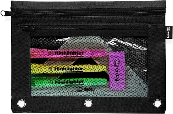 Enday Large Pencil Pouch for 3 Ring Binder Black, Mesh Zipper Pencil Case, Pen Bag/Pen Case, Small Cosmetic bag, Storage Container, Also Available in Pink, Purple, Green, Blue, Red, Grey, 1 Pc