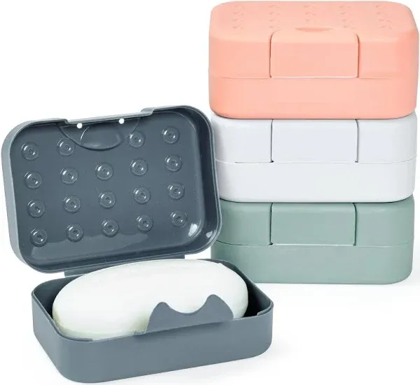 Soap Holder Travel Cases in 4 Colors (4.5 x 1.8 x 3.3 in, 4 Pack)