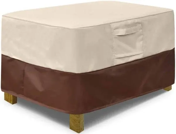 Vailge Rectangle Patio Ottoman Cover, Waterproof Outdoor Ottoman Cover with Padded Handles, Patio Coffee Table Cover, Heavy Duty Patio Furniture Covers (Large,Beige & Brown)