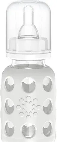 Lifefactory 4-Ounce BPA-Free Glass Baby Bottle with Stage 1 Nipple and Protective Silicone Sleeve, Stone Gray