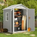 Aiho 6' x 4' Outdoor Storage Shed, Plastic Storage Shed 135 Sq ft with Lockable Door for Backyard , Gray