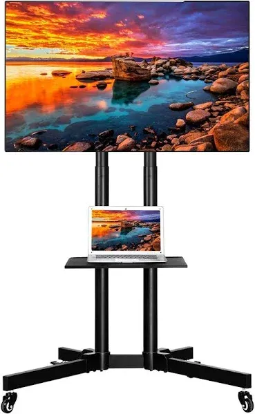 Yaheetech Mobile TV Stand with Wheels for 32-75 Inch LCD LED Screens TVs, Height-Adjustable Rolling TV Cart Hold up to 110 lbs, Trolley Floor Stand w/Tray, Max VESA 600x400mm