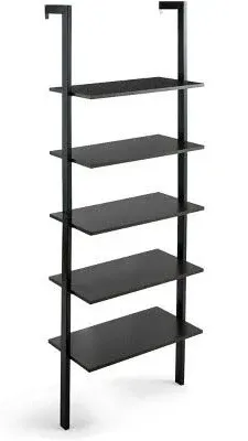 ELYKEN Ladder Shelf, White 5-Tier Wood Wall Mounted Bookshelf with Metal Frame, Modern Open Display Organizer Rack, Leaning Storage Shelves for Living Room, Bedroom, Home Office