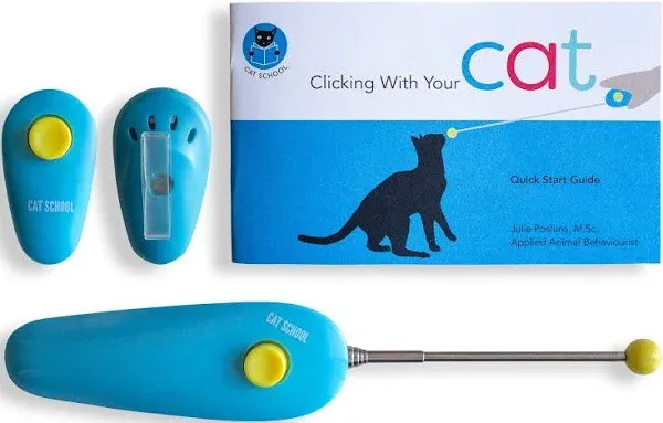 Cat School Clicker Training Kit - 1 Cat Training Clicker 1 Target Stick 1 Step-By-Step Instruction Booklet - Clicker Tools for Cat Training Fist Bump