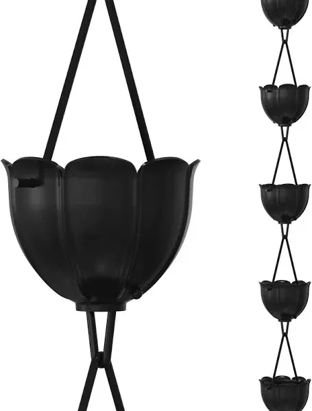 Rain Chains Direct - Tulip Rain Chain - 8.5 FT - Durable Black Powder-Coated Aluminum - Premium Rain Chains for Gutters