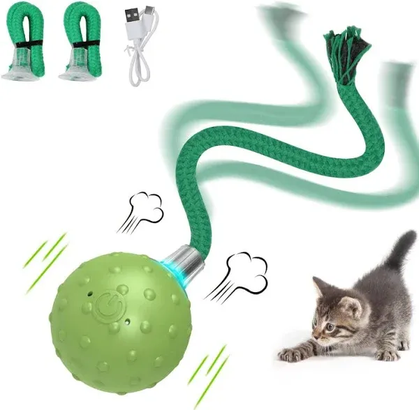 umosis Interactive Cat Ball Toy,Motion Activated Automatic Moving Ball Toy with Long Tail Teaser/Simulation Bird Sound/U