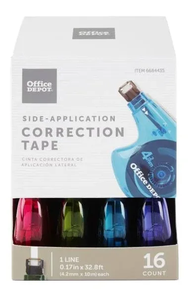 Office Depot Brand Side-Application Correction Tape, 1 Line x 392 inch, Pack of ...