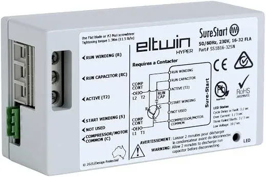 SureStart 16-32A Soft Start with Reverse Motor Protection. Reduce The Start up Current of Your HVAC Unit by up to 70%. Easy to Install., Gray