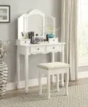 Roundhill Furniture Sanlo White Wooden Vanity, Make Up Table and Stool Set