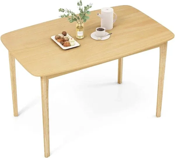 Costway 48 Inch Solid Wood Dining Table with Rubber Wood Supporting Legs for Kitchen Dining