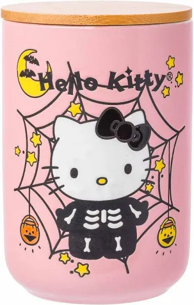 Sanrio Hello Kitty Halloween Spooky Skeleton Web Ceramic Cookie Snack Candy Jar 