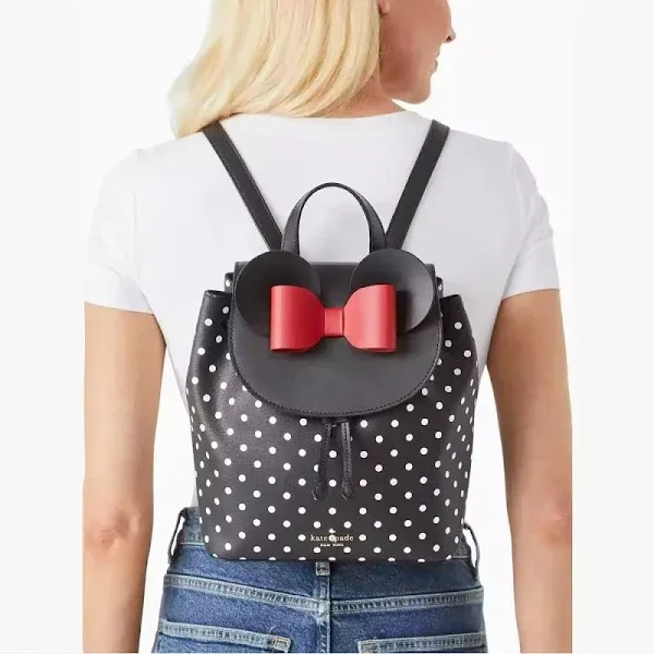 Kate Spade X Disney Minnie Mouse Leather Backpack Black Polka Dot  Retails: $379