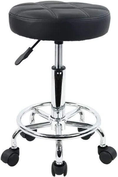 KKTONER Round Rolling Stool Chair PU Leather Height Adjustable Swivel Drafting