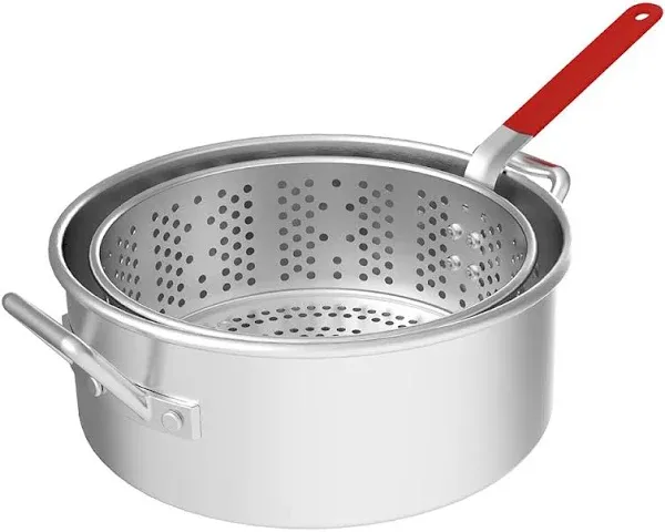 Nexgrill 10.5 Qt. Aluminum Pot with Heavy-Duty Strainer Basket, Built in Drain Clip, Easy Grip Handle, Perfect for Cooking or Frying Seafood, French Fries, Chicken Wings, Durable Side Handles