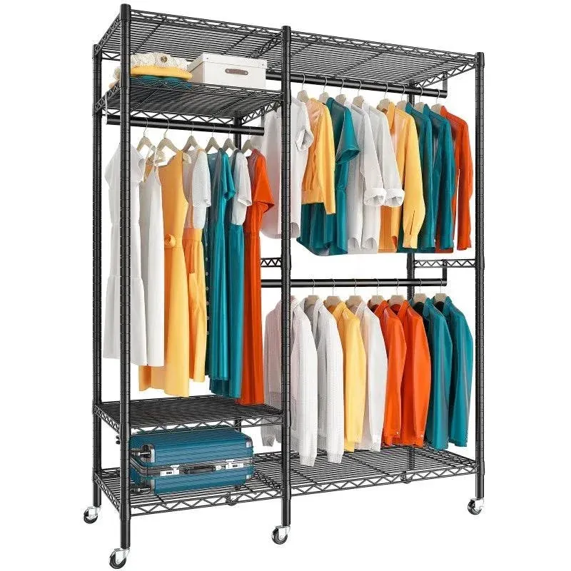 Raybee 650lbs Heavy Duty Clothes Rack with Wheels, Freestanding Portable Closet ...