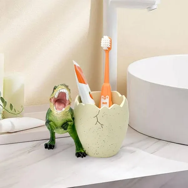 FlidRunest Dinosaur Kids Toothbrush Holders for Bathrooms - Cute Dino Tooth Brush Holder - Easy to Clean Toothbrush and Toothpaste Holder - Toothbrush Holder Toothbrush Organizer