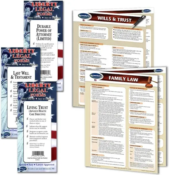 Family Law Legal Planning Kit - USA Legal Forms (Last Will and Testament, Power of Attorney, Healthcare Directive forms) & 2 laminated Legal Reference Guides