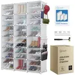 CUBEDIY Shoe Organizer Cabinet Up to 72 Pairs, Shoe Closet-Portable Closed Shoe Rack with See-Through Door (Clear, Plastic, Stackable) Cubby Shoes