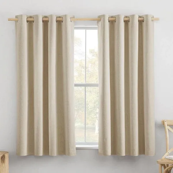 NICETOWN Cream 100% Blackout Short Curtains 63 inches Lenghth Burg for Kitchen, 2 Panels, Burlap Linen Drapes with Thermal Insulated White Liner, Keeping Out Cold Air and Heat Panels