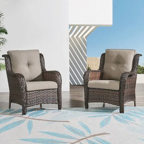 Outdoor Wicker High Back Club Chair with Cushions (Set of 2)