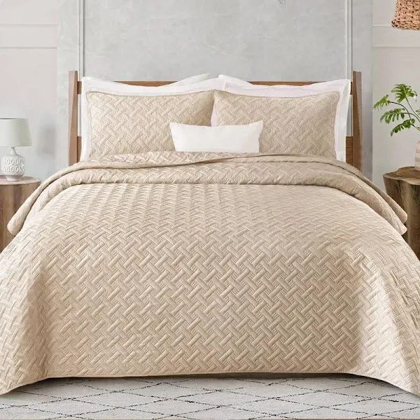 Exclusivo Mezcla 3-Piece Size Quilt Set, Weave Pattern Ultrasonic Lightweight and Soft Quilts/Bedspreads/Coverlets/Bedding Set