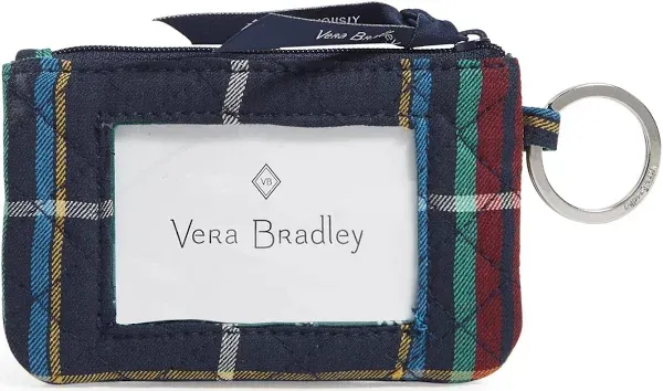 Vera Bradley Women's Cotton Zip ID Case Wallet, Tartan Plaid - Recycled Cotton, One Size