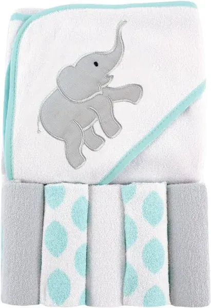 Unisex Baby Hooded Towel with Five Washcloths, Cotton,Polyest<wbr/>er,Ikat Elephant...