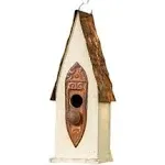 Glitzhome GH90103 Hanging Distressed Wooden Bird House Garden Decorative 13.25 inch Tall, White