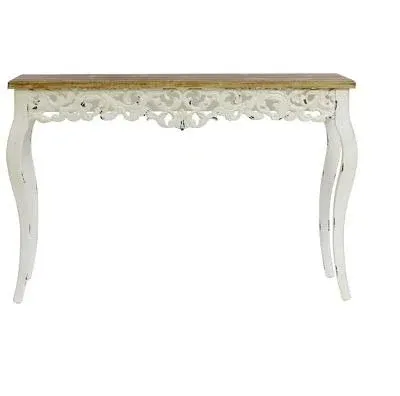 LuxenHome Victorian Off White and Natural Wood Console and Entry Table