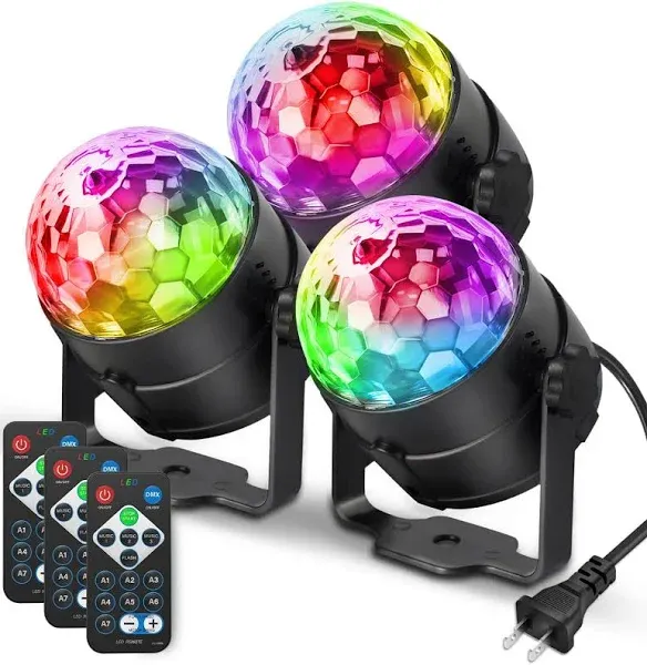 [3-Pack] Disco Ball DJ Party Lights Sound Activated with Remote Control Strobe L