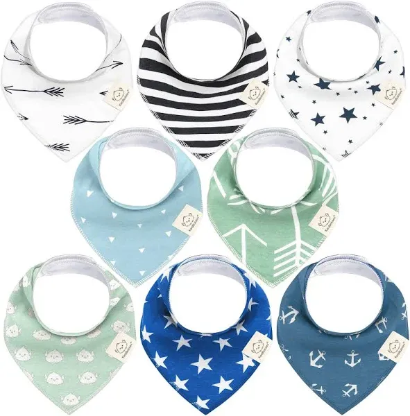 8-Pack Organic Baby Bandana Drool Bibs - Stylish Unisex Bandana Bibs, Super Absorbent Bandana Drool Bibs, Gentle Teething Bibs for Infants, Organic Cotton Baby Bib (Hunter)