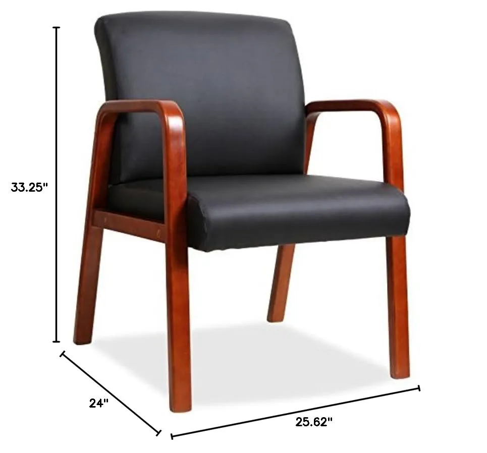 Lorell Wood Frame Black Leather Guest Chair