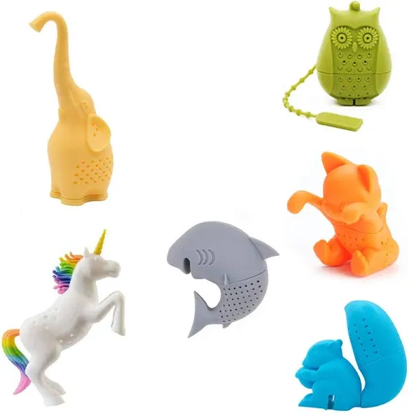 Cute Animal Silicone Tea Filters Tea Infuser Unicorn Shark Squirrel Cat Owl Elephant Tea Strainer Steeper-Ideal Gift for Tea Lovers (6PCS1)