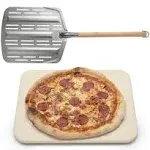 Hans Grill Pizza Stone PRO XL Baking Stone For Pizzas use in Oven, Grill or BBQ FREE Long Handled Anodised Aluminium Pizza Peel | Rectangular Stone 15 x 12" Inches | For Pies, Pastry, Bread, Calzone