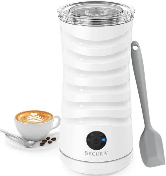 Secura Electric Milk Frother, Automatic Steamer, 4-IN-1 Hot &amp; Cold Black 