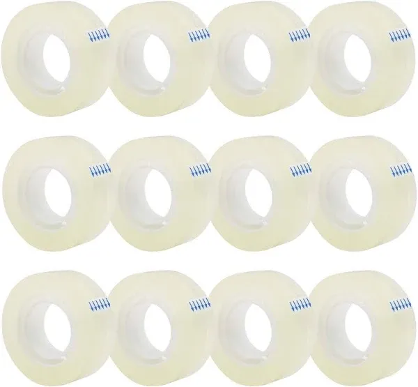 12 X Transparent Tape Refills Transparent Glossy Tape Clear Tape, All- Transparent Glossy Tape for Office, Home, School