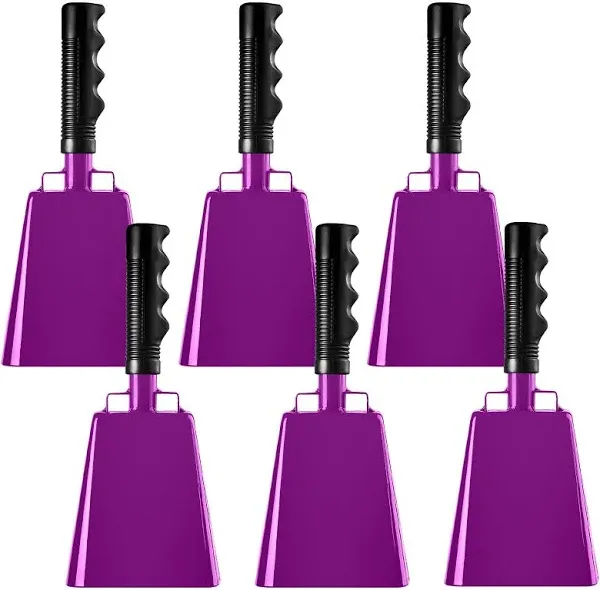 6 PCS Metal Cowbell with Handles, Large Loud Cow Bells Noise Makers for Football Games, Sporting Events, New Year’s Eve, Celebrating and More(Purple)