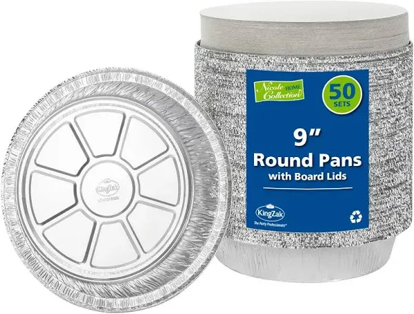 Nicole Home Collection 9" Round Disposable Foil Pans with Lids (50 Pack)