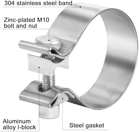 TIROL Exhaust Clamp Narrow Band 304 Stainless Steel