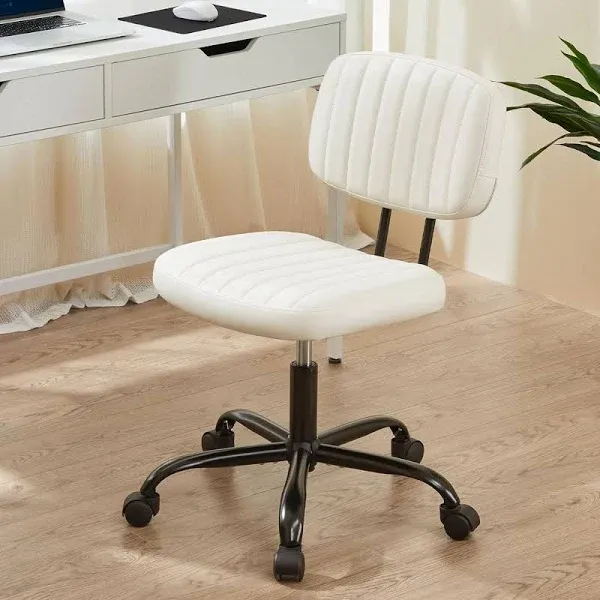 Sweetcrispy Small Office Desk Chair - Armless PU Leather with Comfy Lumbar Support, Height Adjustable Rolling Swivel Task for No Arms, for Adult, Student, Bedroom, Home, Vanity