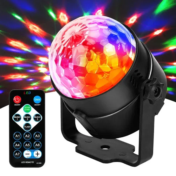 Disco Ball Party Lights, Christmas Decorations Lights Happy New Year 2024 Party, Sound Activated RGB DJ Lights Rotating Stage Strobe Lamps with Wireless Remote for Room Decor