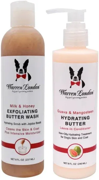 Warren London 8oz Butter Combo Premium Dog Shampoo & Conditioner Exfoliating Wash with Fragrant Leave in Conditioner