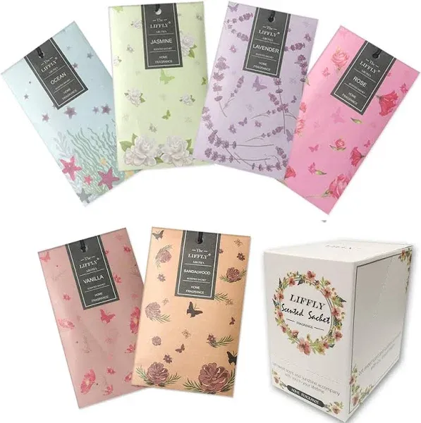 LIFFLY 14 Packs Scented Sachets for Drawers and Closets Lavender Rose Jasmine