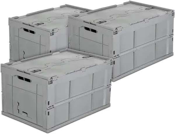 Mount-It! Folding Plastic Storage Crate, PACK OF 3, Collapsible Utility Distr...