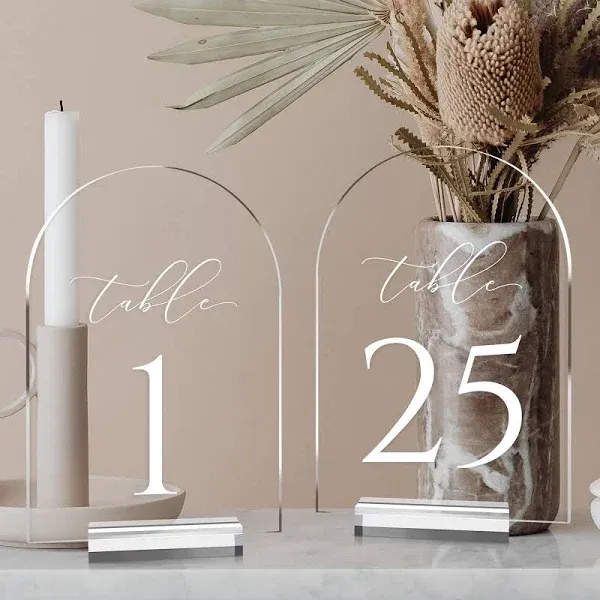 JINMURY Arch Table Numbers for Wedding 5x7 Inch Arched Acrylic Table Numbers Acrylic Stands