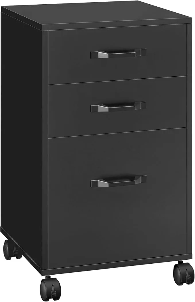 VASAGLE File Cabinet, 3 Drawers Filing Cabinet for Home Office, with Wheels, for A4, Letter Sized Documents, Hanging File Folders, Rustic Brown and Ink Black UOFC065B01