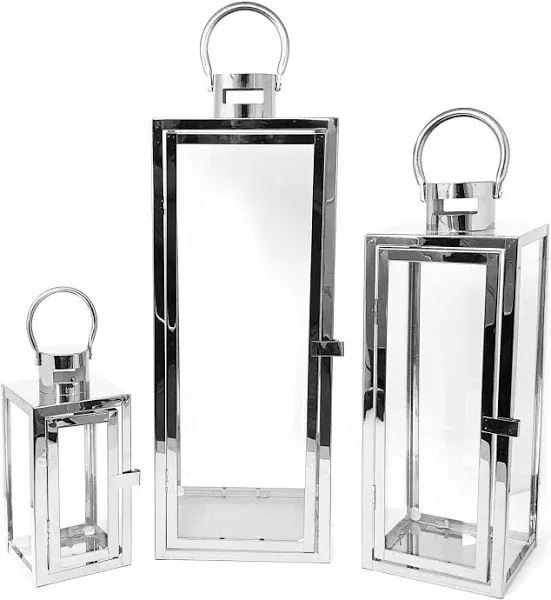 Allgala 3-Pc Set Jumbo Luxury Modern Indoor/Outdoor Hurricane Candle Lantern Set