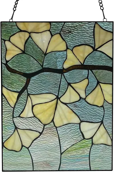 River of Goods Ginkgo Leaf Stained Glass Window Panel