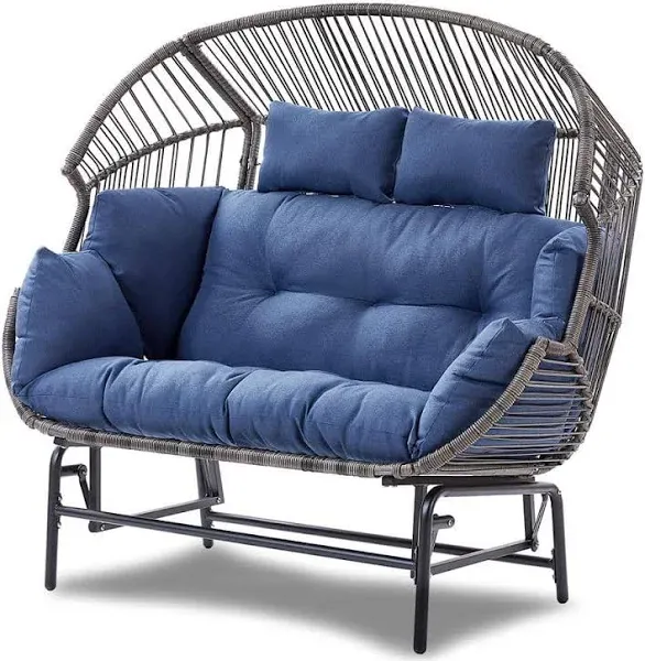 Pocassy 2-Seat Gray Wicker Egg Chair Patio Glider