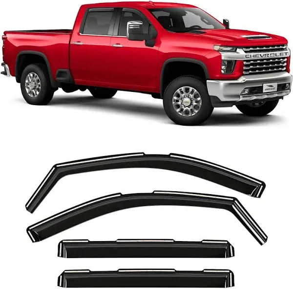 Voron Glass in-Channel Extra Durable Rain Guards for Chevrolet (Chevy) Silverado/GMC Sierra 2500HD/3500HD 2020-2024 Crew Cab, Window Deflectors, Vent Window Visors, 4 Pieces - 200298